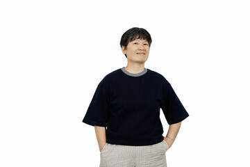 confidence middle aged woman in isolated white background