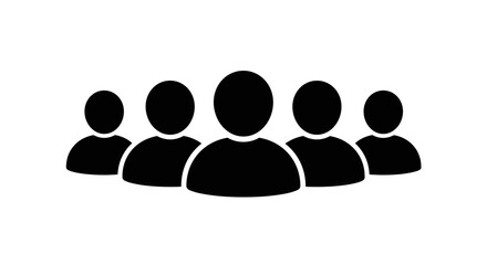 Group of five black silhouettes of people standing together  