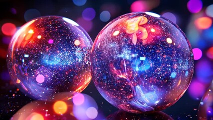 Two glowing, colorful orbs with sparkling, galaxy-like patterns - Powered by Adobe