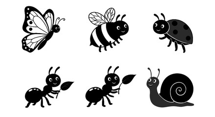 Insect silhouette icons including butterfly, snail, and bee  