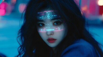 Obraz premium Close-up portrait of a person with futuristic technology on their face.