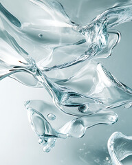 Futuristic Glass and Water Molecular Designs: A Conceptual Exploration of Advanced Skincare and Cosmetic Innovation, Blending Organic Patterns, Bioluminescence, and Minimalist 3D Aesthetics