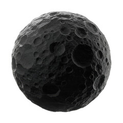 Detailed surface of a gray moon or asteroid against a black backdrop reveals craters and rocky texture for space exploration projects.