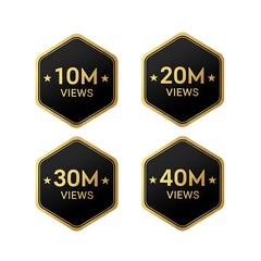 Obraz premium Four black and gold badges showing view counts