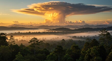 Fototapeta premium Misty mountains shrouded in morning light, a breathtaking view of nature's beauty and tranquility