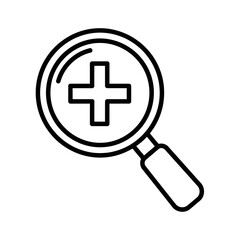 Fototapeta premium A magnifying glass icon with a plus sign inside, representing searching or adding.