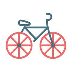 Simple stylized bicycle icon with coral wheels and teal frame on white