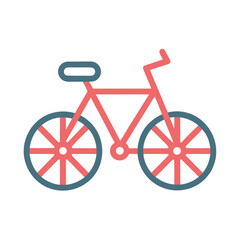 Simple flat icon of a red bicycle with blue wheels and seat
