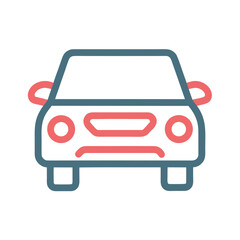 Modern minimalist outline icon of a car front view in blue and coral colors