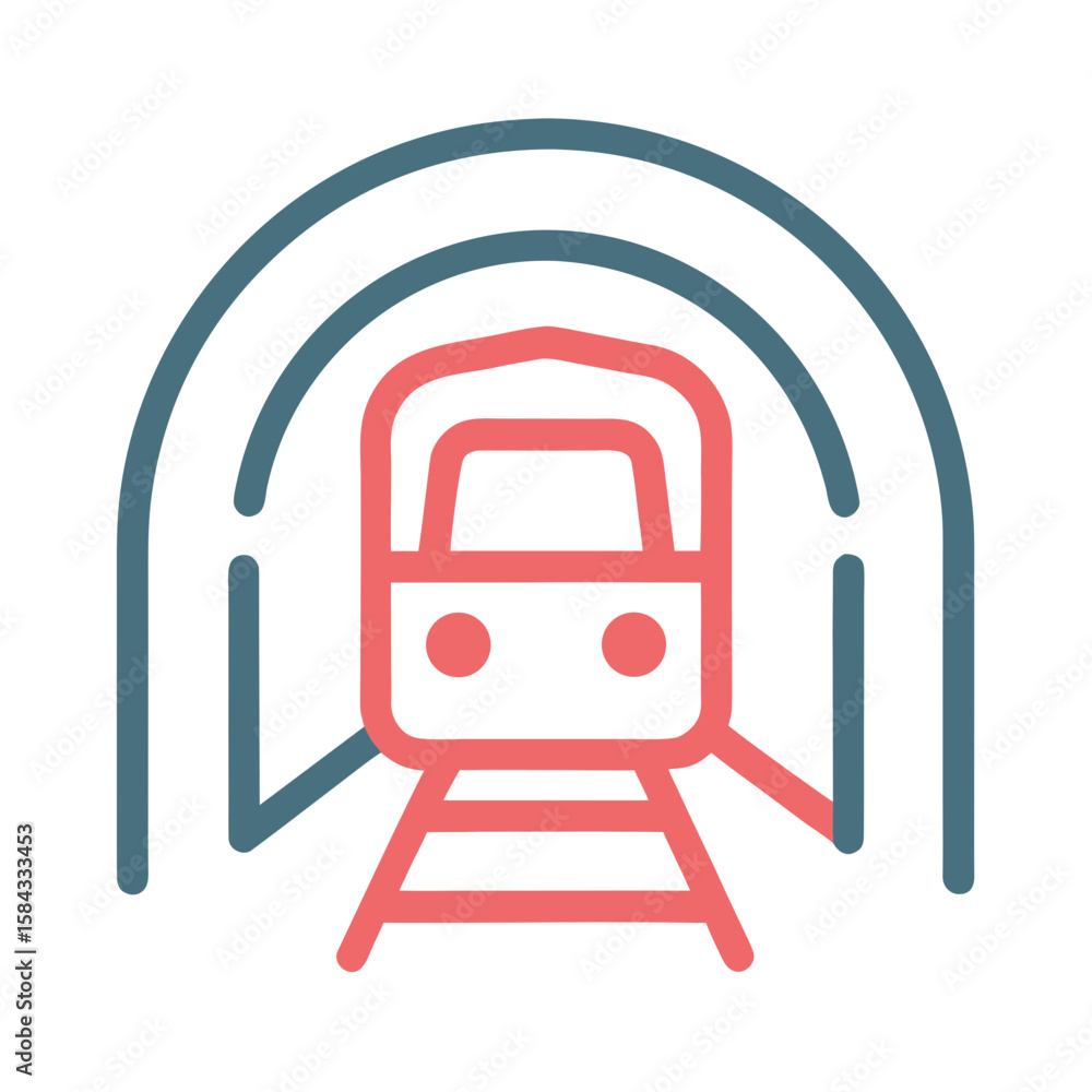 Poster stylized icon of a train entering a tunnel with parallel lines suggesting movement