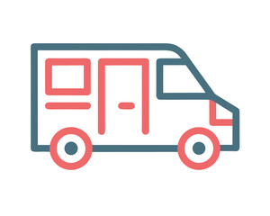 Fototapeta premium Simple line icon illustration of a modern camper van with coral and teal colors