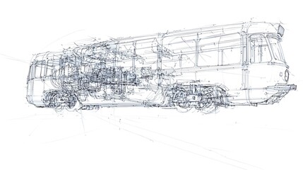 Obraz premium Detailed line drawing of a light rail vehicle.