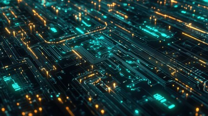 Obraz premium Complex Abstract Background of Glowing Lights and Circuitry Design