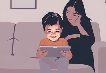 Young Child Engaging with Interactive E-Learning App on Tablet