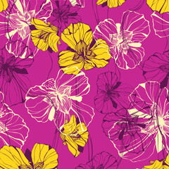 a floral pattern with yellow and pink flowers