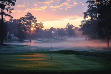 Sunrise at green golf course