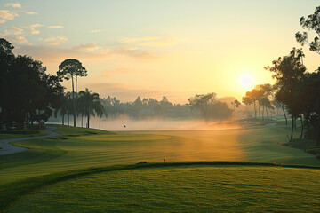 Sunrise at green golf course