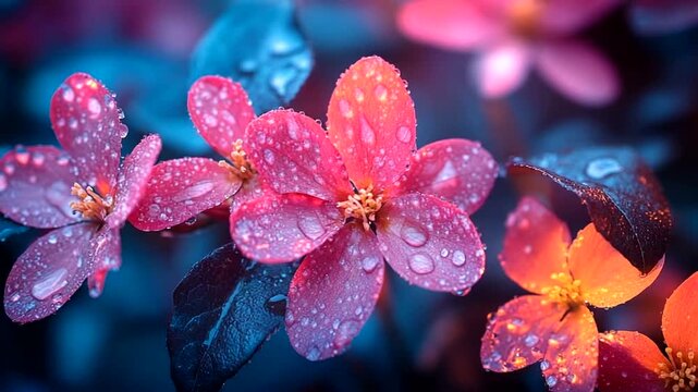 Close-up video of crabapple blossoms with water droplets and vibrant colors