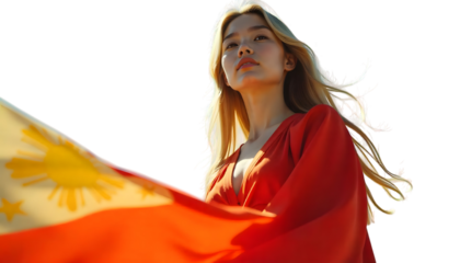 Patriotic Young Woman Holding the Philippines Flag with Pride


