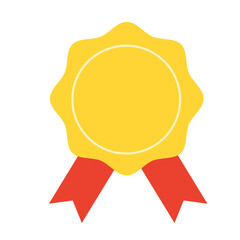 Golden award badge with red ribbons in a flat modern style. Represents recognition, achievement, or excellence in competitions or events.