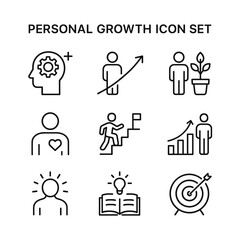 Personal growth improvement icons set. Outline symbols. Line design