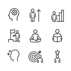 Personal growth development icons vector. Outline symbols. Line design