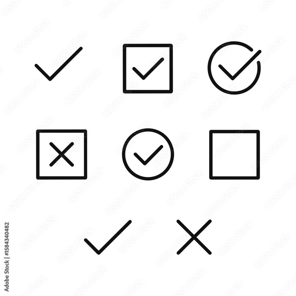 Poster checkmarks icon set vector collection. outline symbols. line design