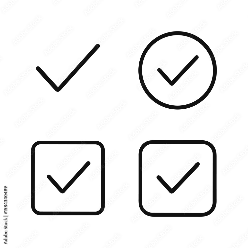Poster check mark icons vector bundle. outline symbols. line design