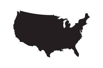 Black Silhouette Map of United States with State Borders on White Background