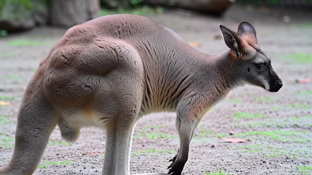 Wallaroo or Kangaroo standing outdoors, showcasing strong hind legs and muscular build in natural habitat