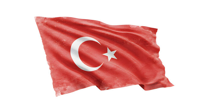 Bandeira da turquia tremulando em fundo branco