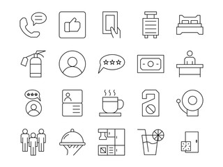 Hotel business outline icons set. Hotel icon set. editable stroke. vector illustration