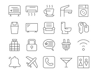 Hotel business outline icons set. Hotel icon set. editable stroke. vector illustration