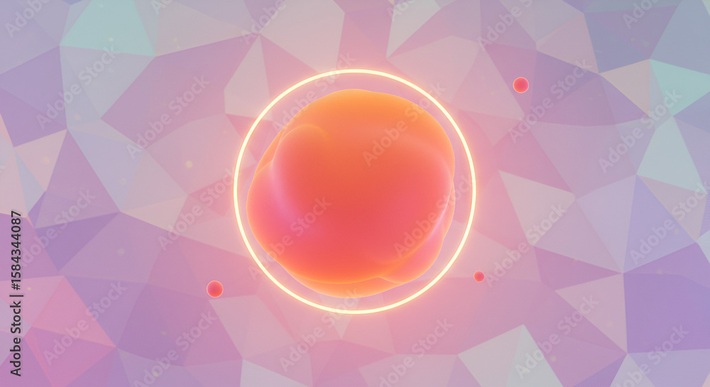 Poster abstract 3d render background with orange sphere surrounded by glowing circle