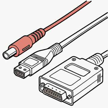 Three Computer Cables USB Firewire and VGA Connectors Technology Illustration