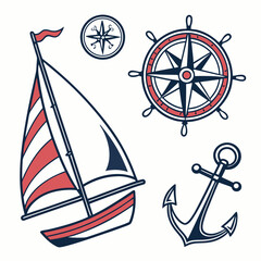 Nautical Sailing Collection Anchors Sailboat Wheel Compass and Star Graphics