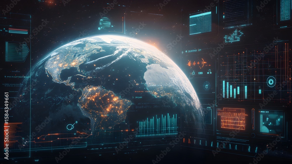 Poster global data visualization with interactive displays.