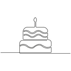 Minimalist One-Line Drawing of a Birthday Cake with Candle Vector Outline Illustration for Celebrations, Parties, and Festive Design Projects.