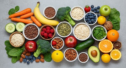 Assorted Colorful Sliced Fruits and Vegetables on White Background