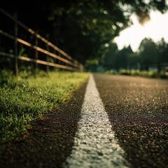 Park path, white line, sunlit