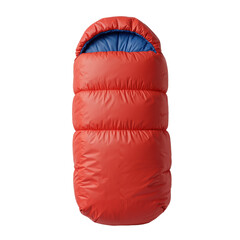 Red Mummy Sleeping Bag Open Display with Quilted Design and Blue Lining