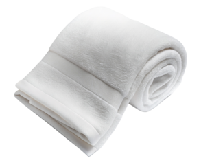 Soft white towel for bath and spa use rolled and folded for neat presentation and easy storage