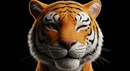 Fototapeta premium Whimsical wink: a playful tiger portrait on a dark canvas bringing joy and wildlife