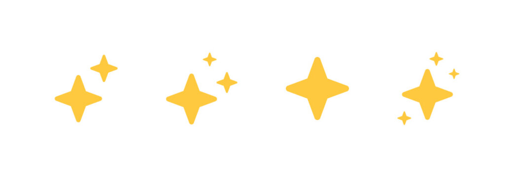 Sparkling yellow stars in cute flat style for magical decoration and design. Bright and whimsical sparkle elements for sticker and creative illustration.
