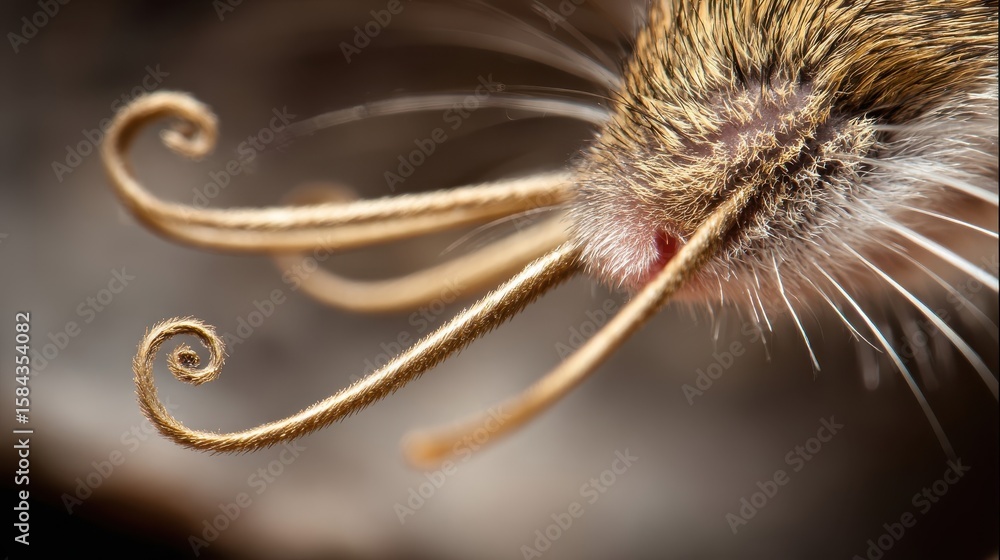 Poster close-up view of delicate spiral structures on a small mammal's nose.