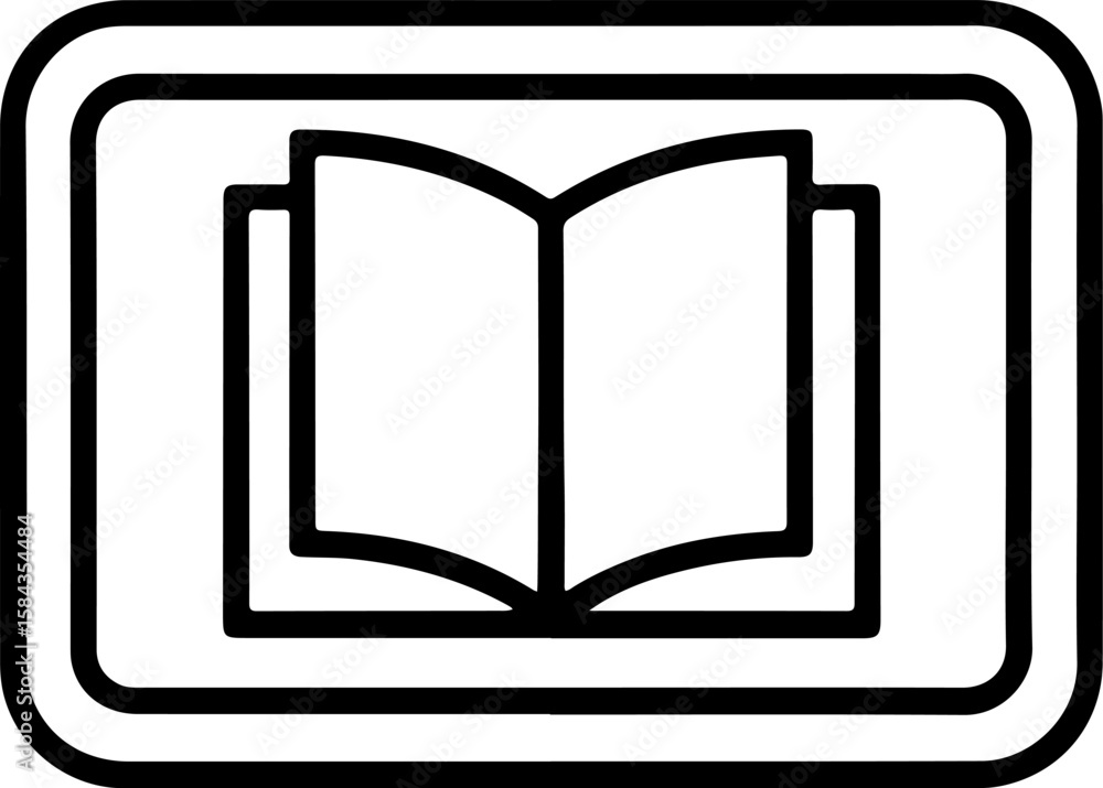 Poster open book icon with rounded rectangle outline representing digital learning or reading
