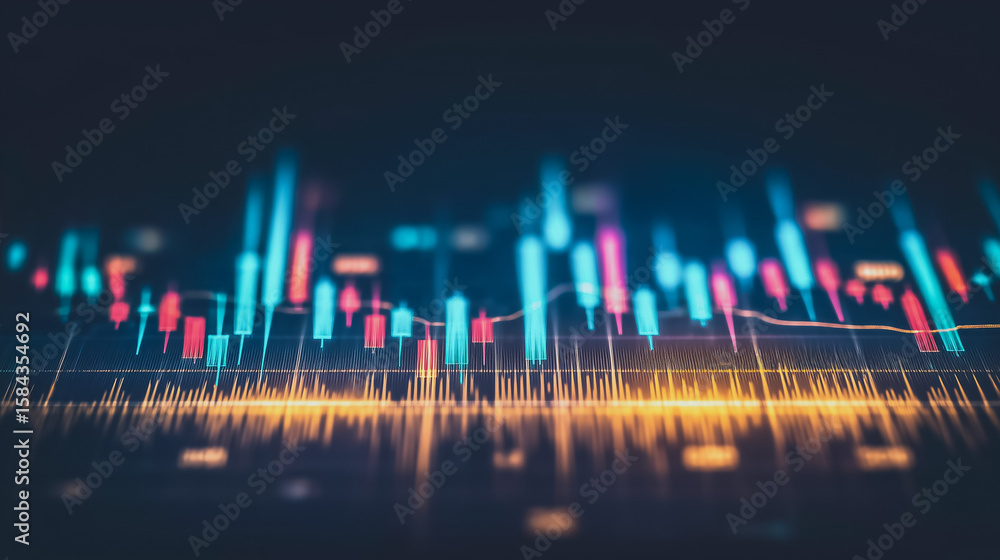 Poster financial graph: a dynamic display of financial data, featuring a visually compelling graph with flu