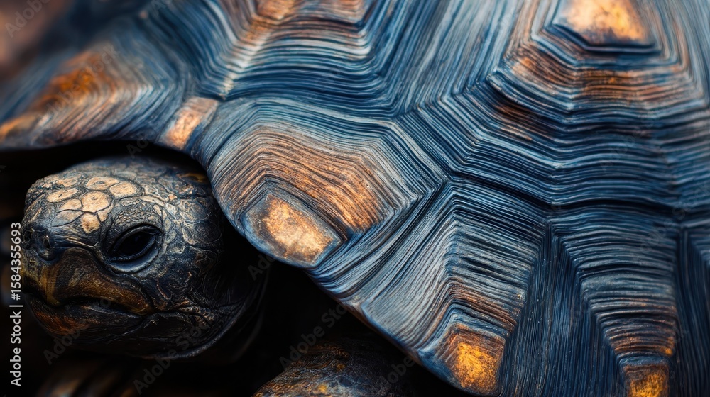 Poster close-up view of a tortoise's intricate shell.