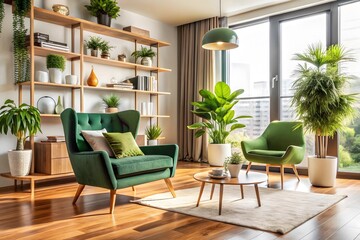 Serene living room filled with lush green plants and comfortable seating bathed in natural light