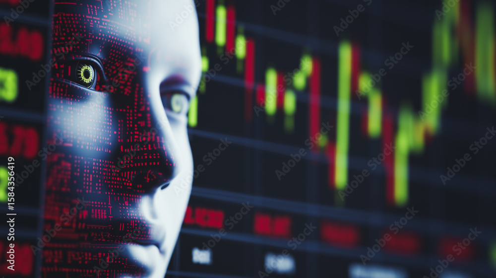 Poster digital vision: a fusion of human form and advanced technology, an androgynous figure gazes intently